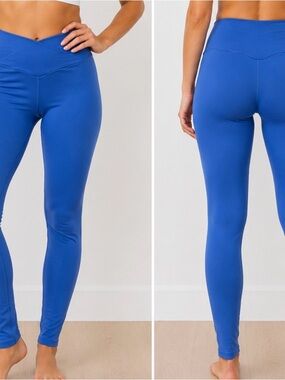 Aerie Offline Bright Blue High-Waist Leggings V-cross over waistband SZ SP
